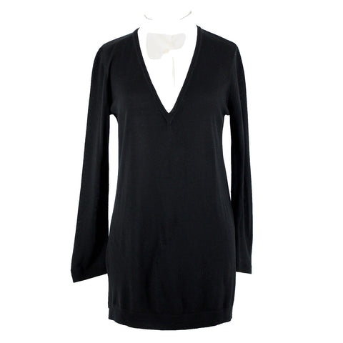 St John Sz P AS IS Black Cream Button Collared Long Sleeve Wool Silk Spandex Top