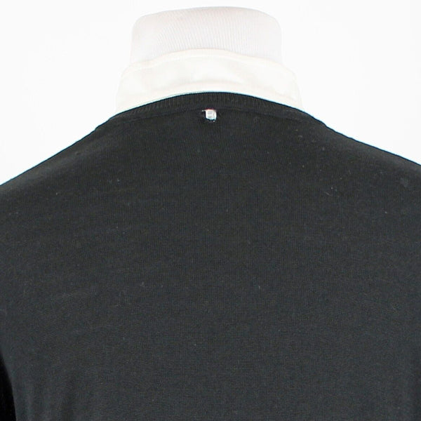 St John Sz P AS IS Black Cream Button Collared Long Sleeve Wool Silk Spandex Top