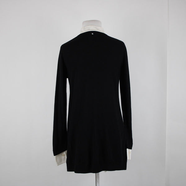 St John Sz P AS IS Black Cream Button Collared Long Sleeve Wool Silk Spandex Top