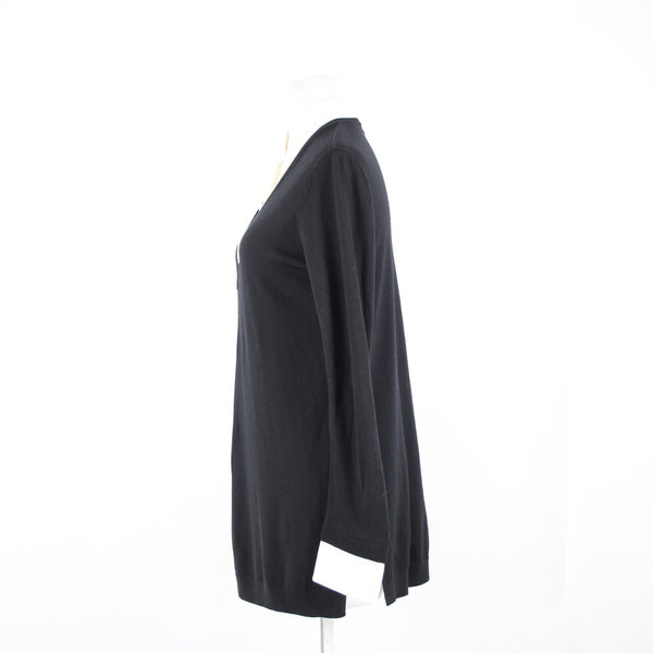 St John Sz P AS IS Black Cream Button Collared Long Sleeve Wool Silk Spandex Top