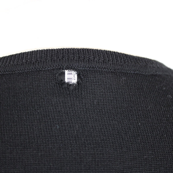 St John Sz P AS IS Black Cream Button Collared Long Sleeve Wool Silk Spandex Top