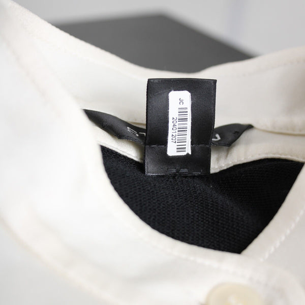 St John Sz P AS IS Black Cream Button Collared Long Sleeve Wool Silk Spandex Top