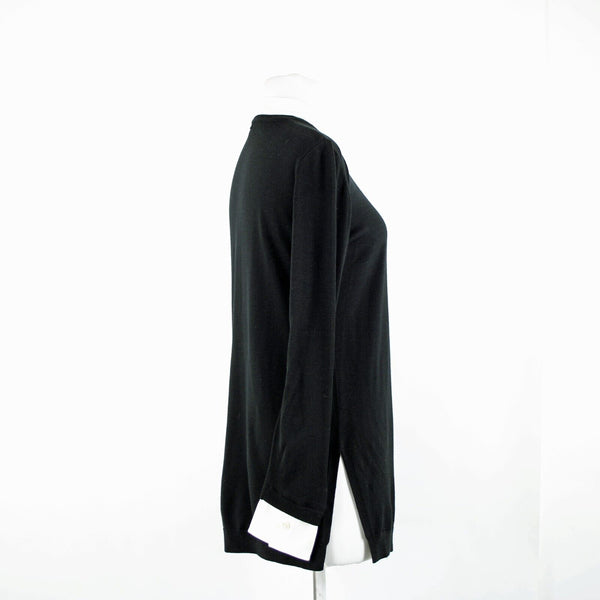 St John Sz P AS IS Black Cream Button Collared Long Sleeve Wool Silk Spandex Top