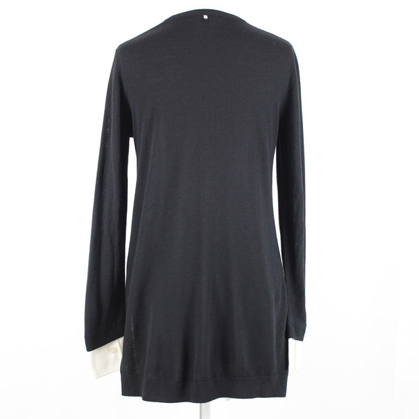 St John Sz P AS IS Black Cream Button Collared Long Sleeve Wool Silk Spandex Top