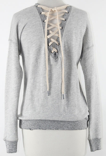 Philanthropy NEW $161 Sz XS Gray Multi Lace Up Back Cotton Viscose Top