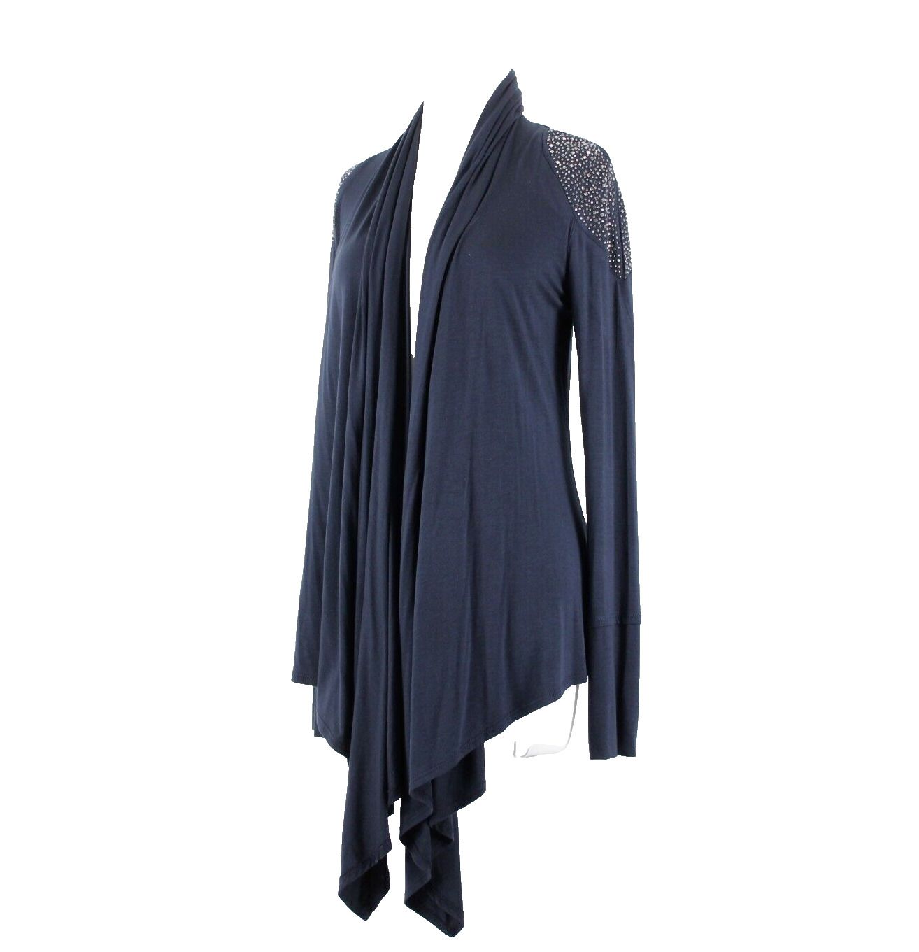 S Twelve NEW $59 Sz M Navy Blue Gunmetal Studded Shoulders Collared Rayon Wrap