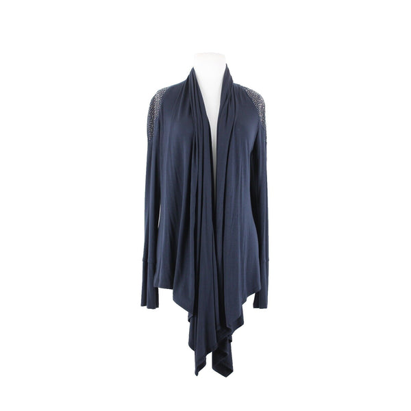 S Twelve NEW $59 Sz M Navy Blue Gunmetal Studded Shoulders Collared Rayon Wrap