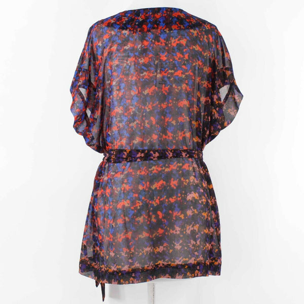 Cabi NEW Sz M Navy Multicolor V Neck Sheer Abstract 100% Polyester Top
