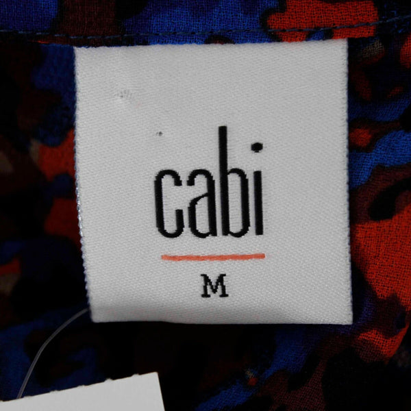 Cabi NEW Sz M Navy Multicolor V Neck Sheer Abstract 100% Polyester Top