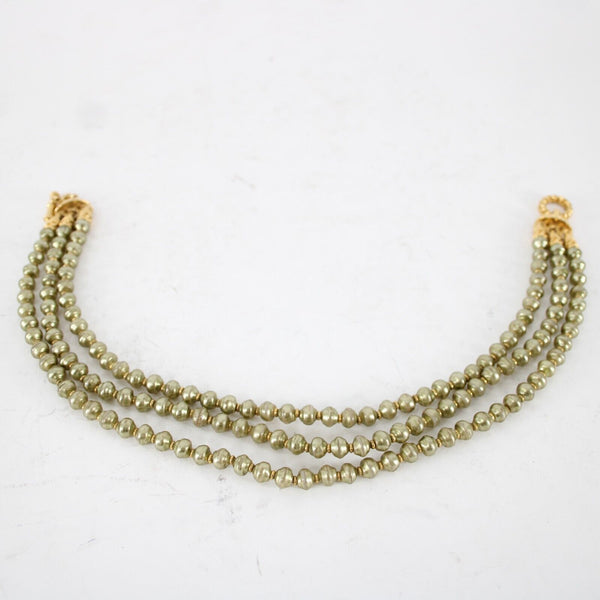 St John Moss Green Goldtone Faux Pearls 3 Strands 16" AS IS Necklace