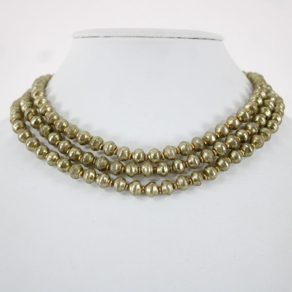 St John Moss Green Goldtone Faux Pearls 3 Strands 16" AS IS Necklace