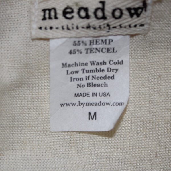 Meadow Dress Sz M Cream Tan Green Stitching Pleated Hemp Tencel Dress