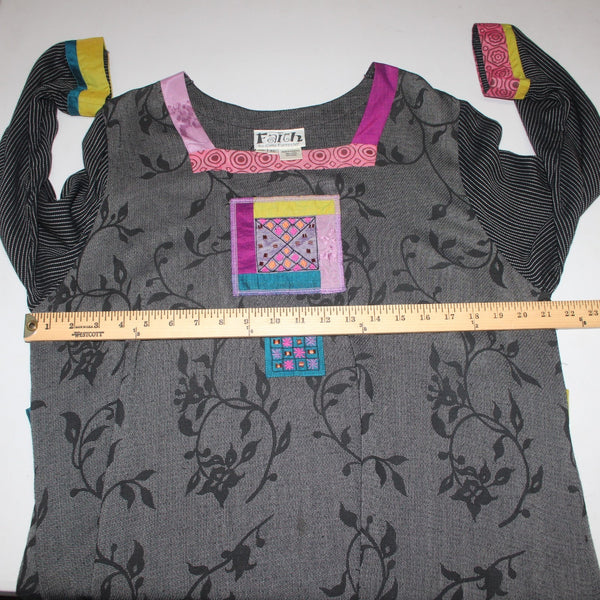 Faith Celia Forrester Dress Sz XL Black Gray Multi Colored 100% Rayon Dress