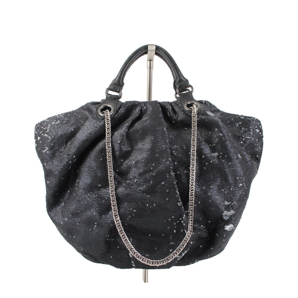 Or Yany Purse 19x10x6 Black Silver Sequin Shoulder Strap Two Handle Strap Purse