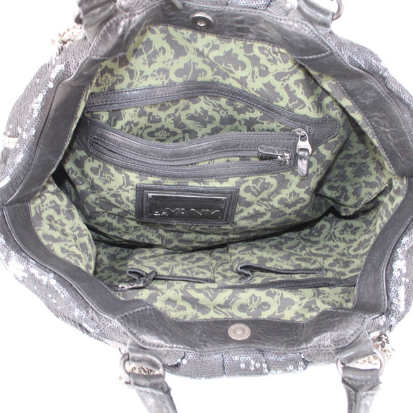 Or Yany Purse 19x10x6 Black Silver Sequin Shoulder Strap Two Handle Strap Purse