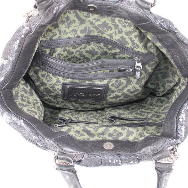 Or Yany Purse 19x10x6 Black Silver Sequin Shoulder Strap Two Handle Strap Purse