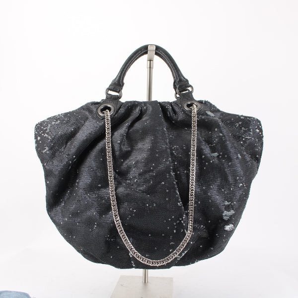 Or Yany Purse 19x10x6 Black Silver Sequin Shoulder Strap Two Handle Strap Purse