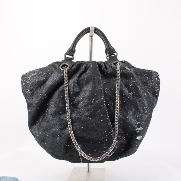 Or Yany Purse 19x10x6 Black Silver Sequin Shoulder Strap Two Handle Strap Purse