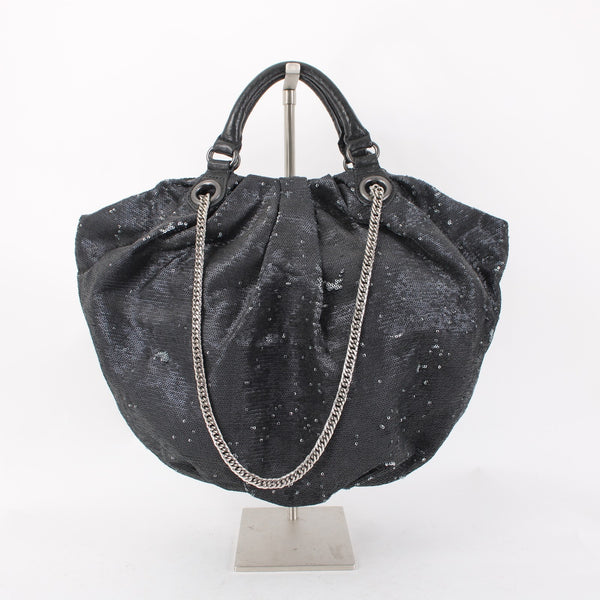 Or Yany Purse 19x10x6 Black Silver Sequin Shoulder Strap Two Handle Strap Purse