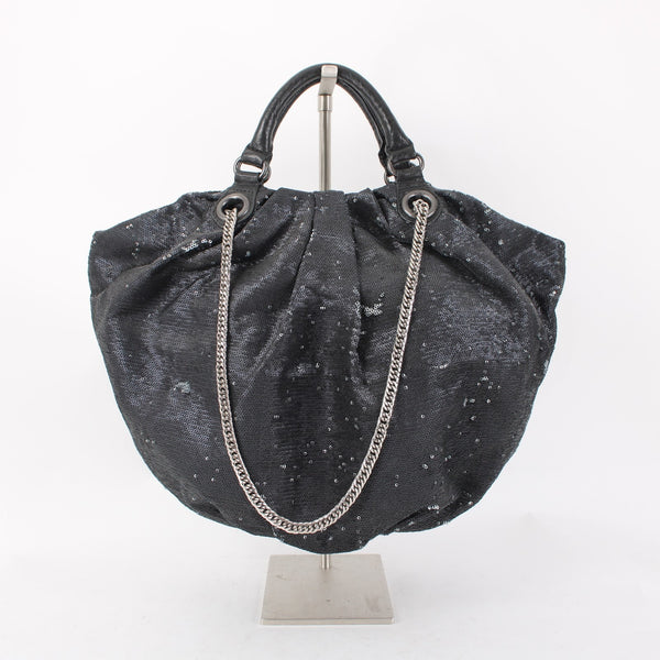 Or Yany Purse 19x10x6 Black Silver Sequin Shoulder Strap Two Handle Strap Purse
