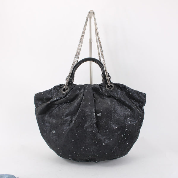 Or Yany Purse 19x10x6 Black Silver Sequin Shoulder Strap Two Handle Strap Purse