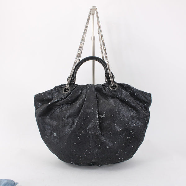 Or Yany Purse 19x10x6 Black Silver Sequin Shoulder Strap Two Handle Strap Purse