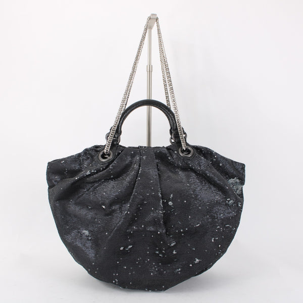 Or Yany Purse 19x10x6 Black Silver Sequin Shoulder Strap Two Handle Strap Purse