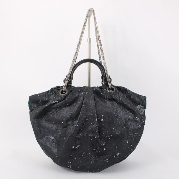 Or Yany Purse 19x10x6 Black Silver Sequin Shoulder Strap Two Handle Strap Purse