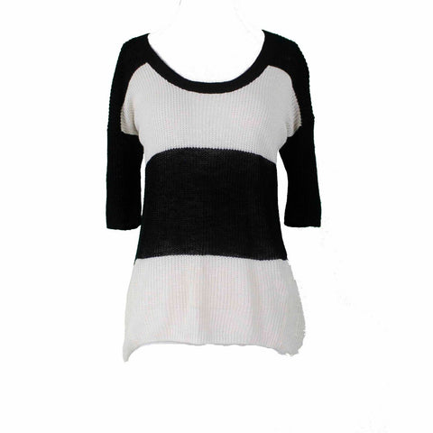 Banana Republic NEW $70 Sz XS Black Ivory Stripe Linen Viscose Knit Sweater