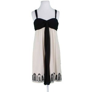 Nine West Sz 4 Black Ivory Sheer Lined Embroidered Beaded Tie 100% Silk Dress