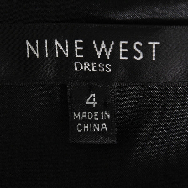 Nine West Sz 4 Black Ivory Sheer Lined Embroidered Beaded Tie 100% Silk Dress