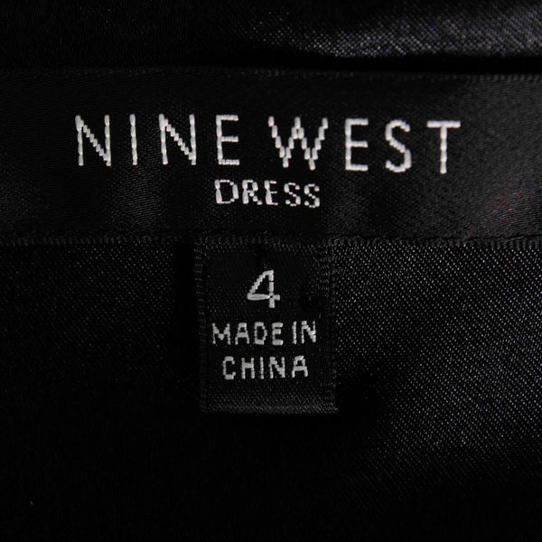 Nine West Sz 4 Black Ivory Sheer Lined Embroidered Beaded Tie 100% Silk Dress