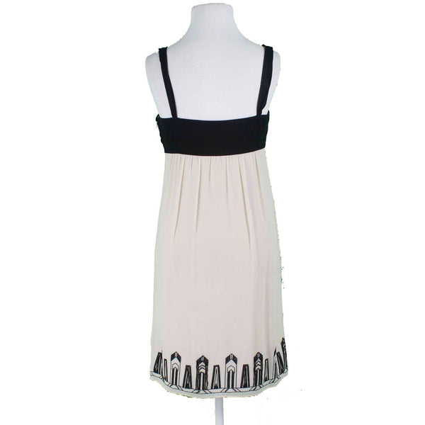 Nine West Sz 4 Black Ivory Sheer Lined Embroidered Beaded Tie 100% Silk Dress