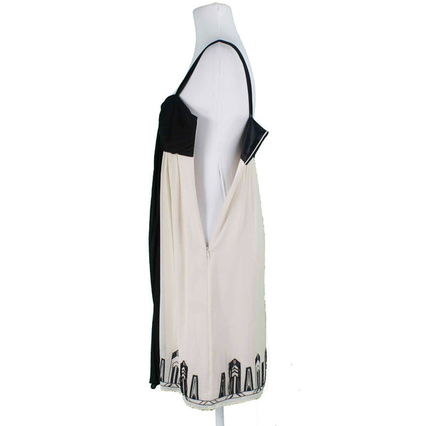 Nine West Sz 4 Black Ivory Sheer Lined Embroidered Beaded Tie 100% Silk Dress