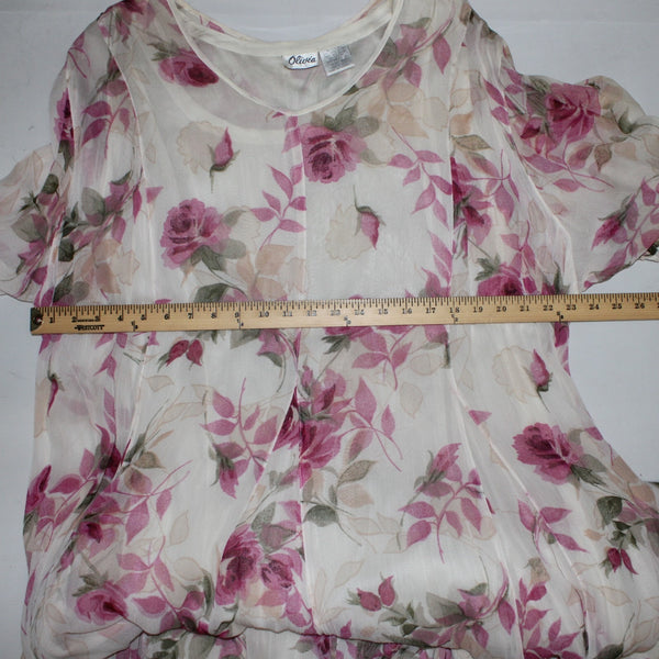 Olivia Dress Sz B2 Cream Pink Multi Color Floral Lined 100% Rayon Dress
