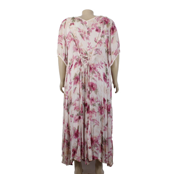 Olivia Dress Sz B2 Cream Pink Multi Color Floral Lined 100% Rayon Dress