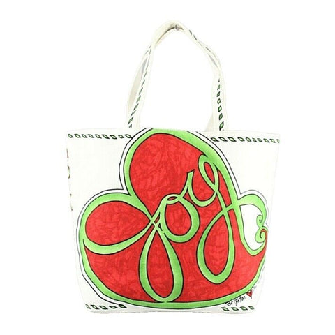 Brighton NEW $100 Sz 14 x 18.5 x 4.5 Beige Red Green Love & Joy Canvas Tote