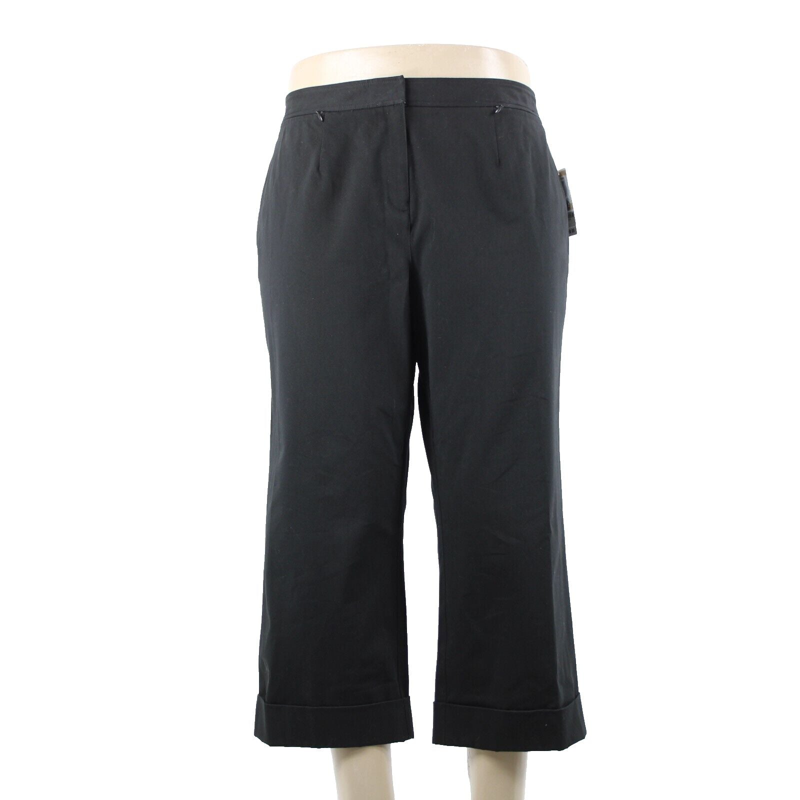 INC NEW $69 Basic Bottoms Sz 16 x 24 Black Cropped Pockets Cotton Lycra Pant