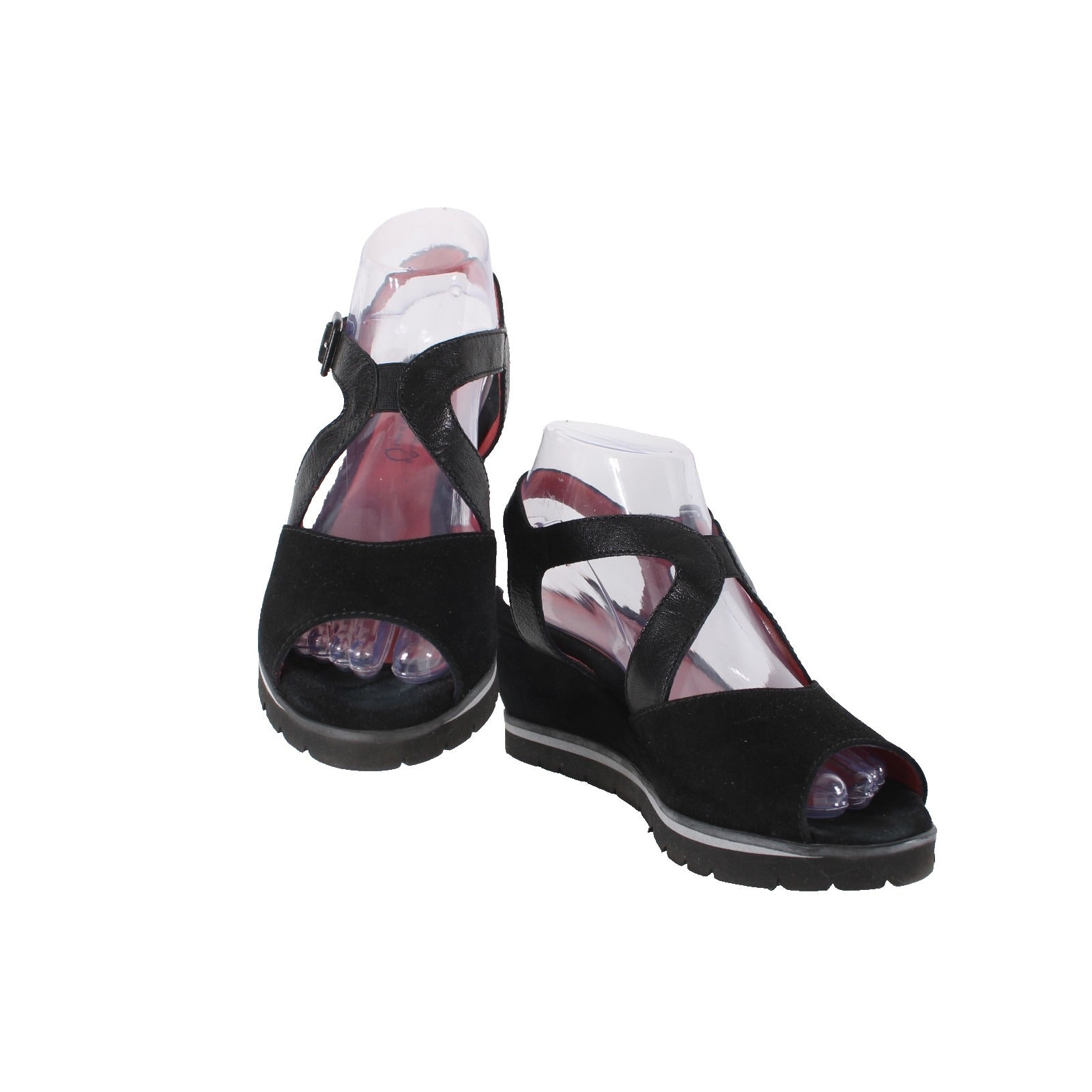 Pas De Rouge Wedge Heels Camoscio Dover Sz 39 Black Suede Leather 2.5" Heel