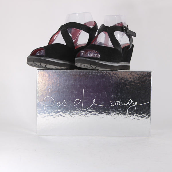 Pas De Rouge Wedge Heels Camoscio Dover Sz 39 Black Suede Leather 2.5" Heel