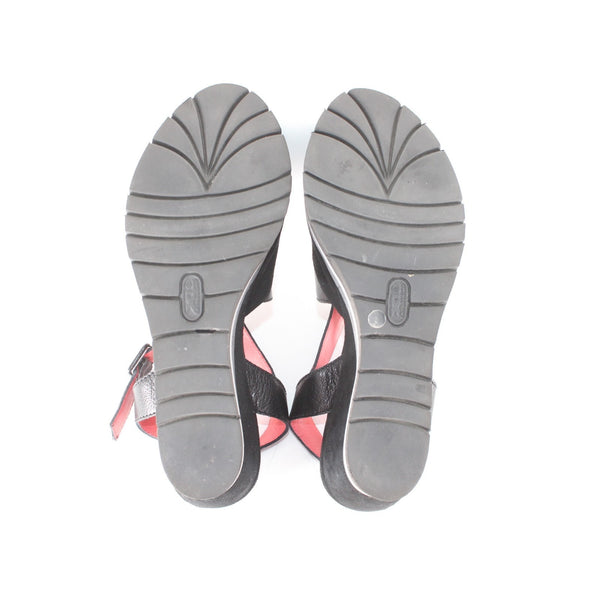 Pas De Rouge Wedge Heels Camoscio Dover Sz 39 Black Suede Leather 2.5" Heel