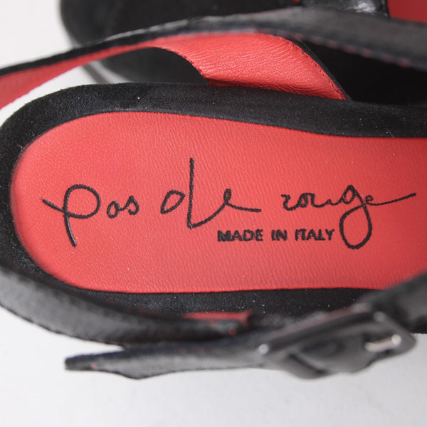 Pas De Rouge Wedge Heels Camoscio Dover Sz 39 Black Suede Leather 2.5" Heel