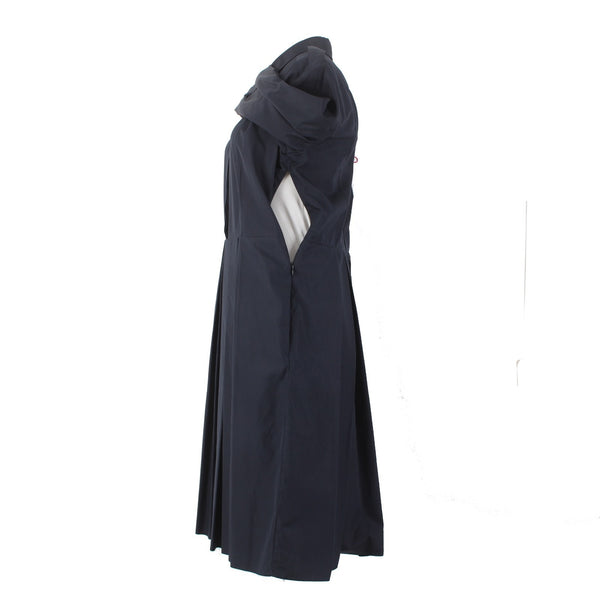 Burberry Dress NEW Sz 12 Navy Blue Pockets Pleated Collared 100% Cotton Dress