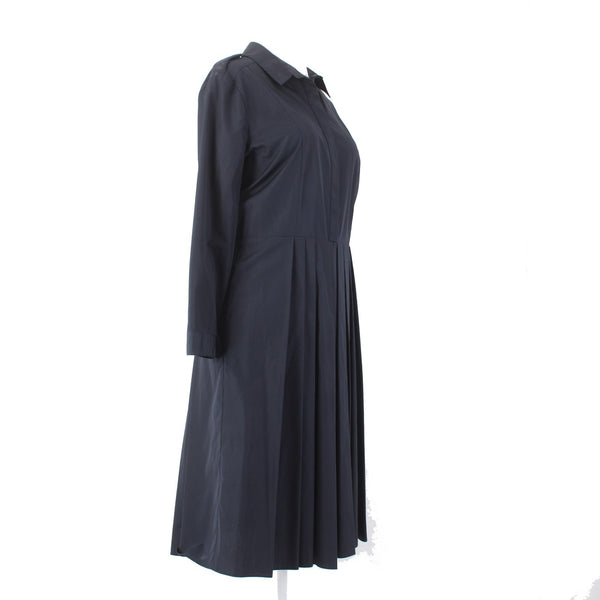 Burberry Dress NEW Sz 12 Navy Blue Pockets Pleated Collared 100% Cotton Dress