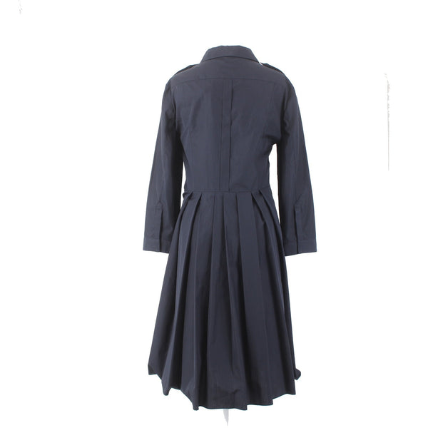 Burberry Dress NEW Sz 12 Navy Blue Pockets Pleated Collared 100% Cotton Dress