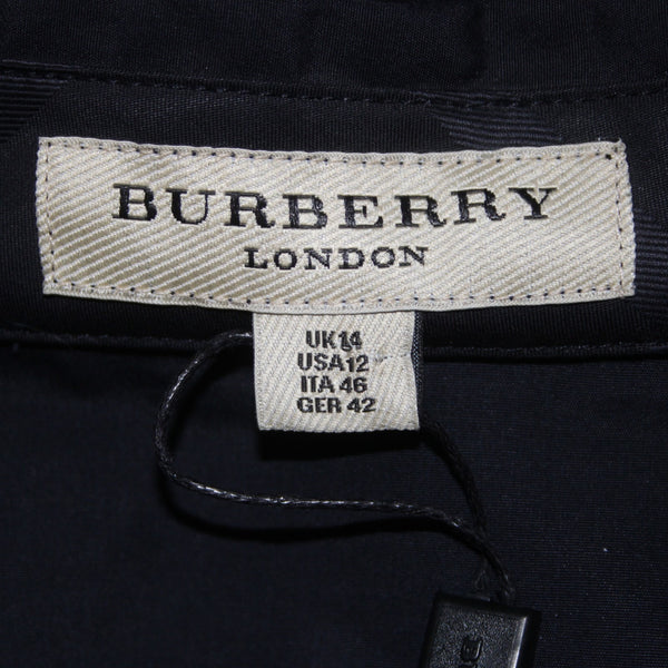 Burberry Dress NEW Sz 12 Navy Blue Pockets Pleated Collared 100% Cotton Dress
