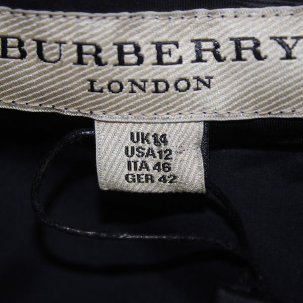 Burberry Dress NEW Sz 12 Navy Blue Pockets Pleated Collared 100% Cotton Dress