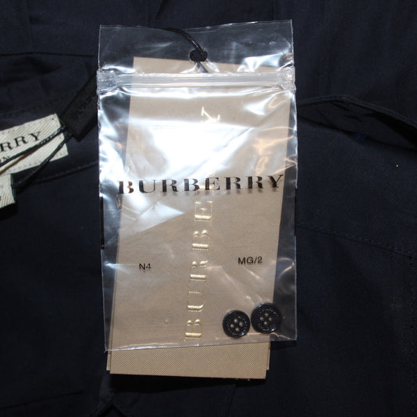 Burberry Dress NEW Sz 12 Navy Blue Pockets Pleated Collared 100% Cotton Dress