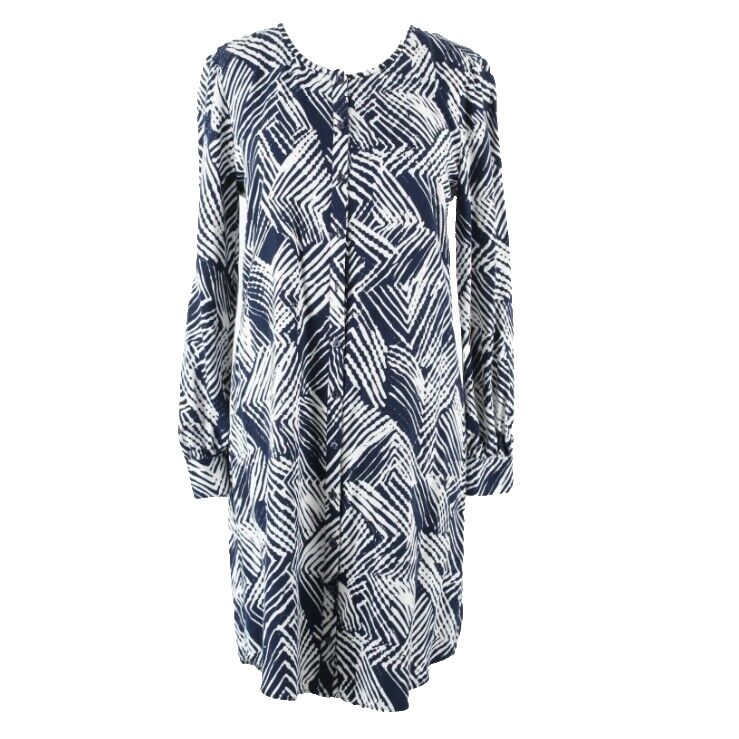 Trina Turk Sz 0 Navy Blue White Button Up Front 100% Rayon Shirt Dress