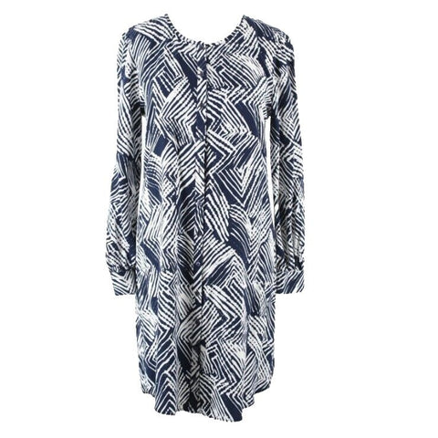 Trina Turk Sz 0 Navy Blue White Button Up Front 100% Rayon Shirt Dress